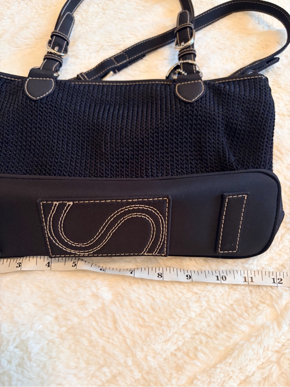 The Sak Black Woven Shoulder Bag with Contrast Stitching